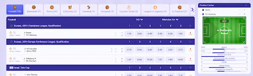 Spinbara Sportwetten – Livequoten & Statistiken für UEFA-Spiele und mehr Live-Wettbereich bei Spinbara mit Fußballquoten und Statistiken zu Brann vs. FC Salzburg