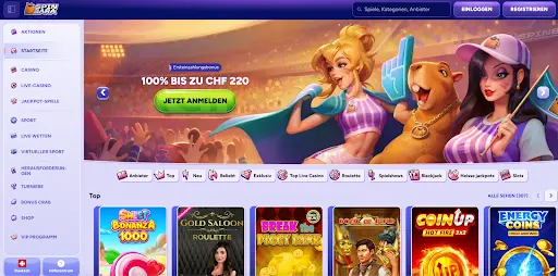 Spinbara Casino Schweiz – Jetzt 100 % Bonus bis zu CHF 220 sichern und top Spiele entdecken Spinbara Online Casino Startseite mit Willkommensbonus und Spieleübersicht